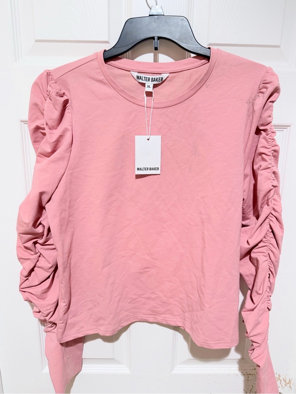 Walter Baker Dusty Pink Ruched-Sleeve Long Sleeve Tee
